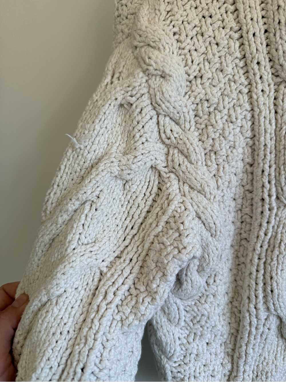 Free People Bonfire Cable Knit Cardi Cream Chunky Cardigan Natural Fiber Cotton - Picture 7 of 11